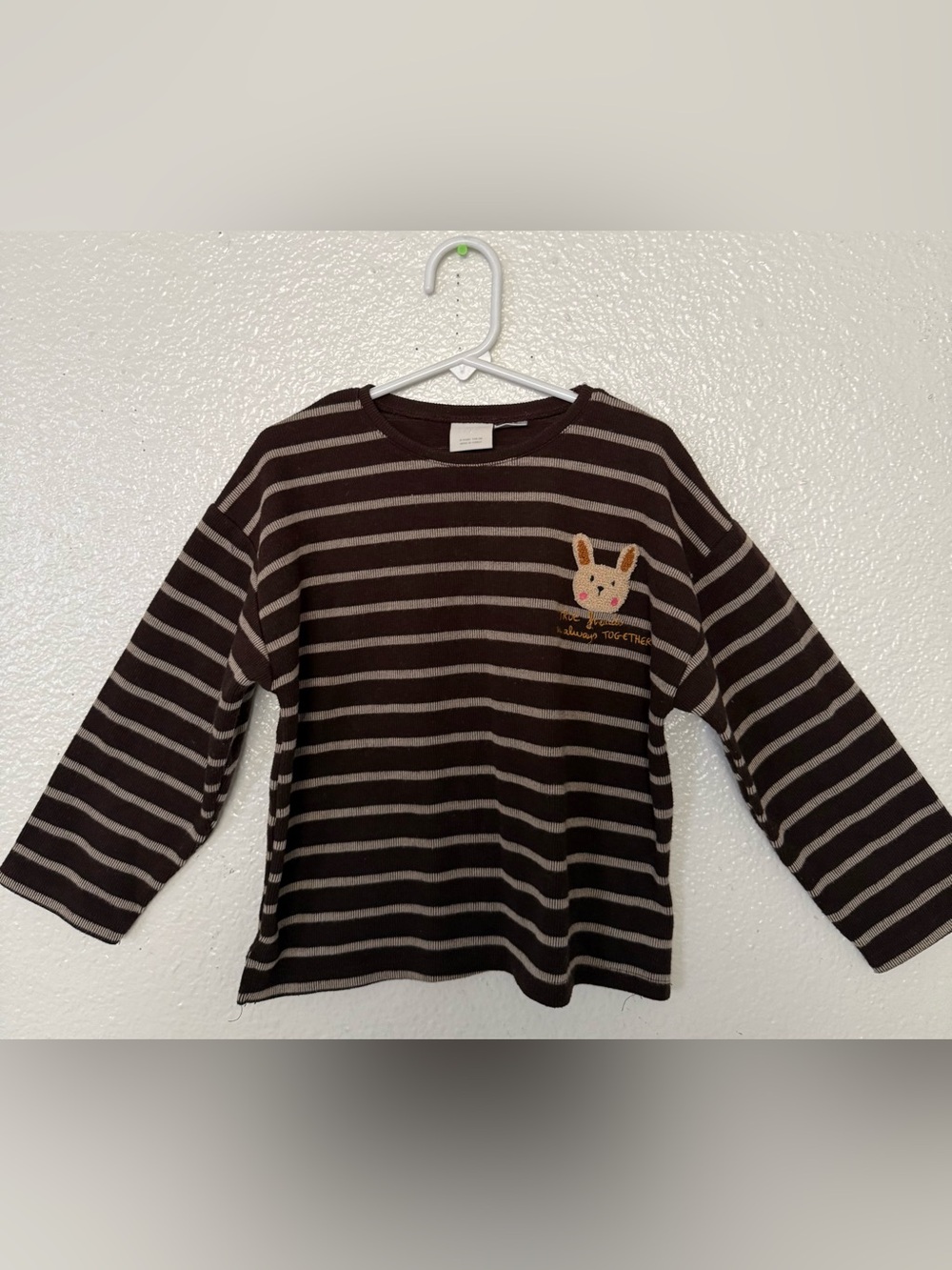 Zara Brown & Cream Striped Bunny Knit Sweater girls size 6 years